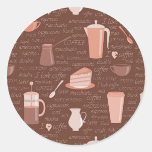 Sticker Rond Motif avec éléments liés au café