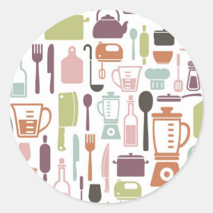 Sticker Rond Motif avec les icônes colorées de cuisine
