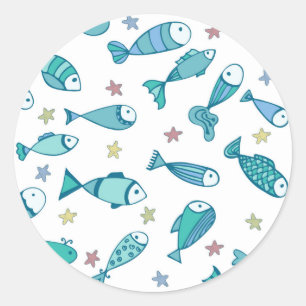 Sticker Rond Motif Avec Poisson Et Estarfish