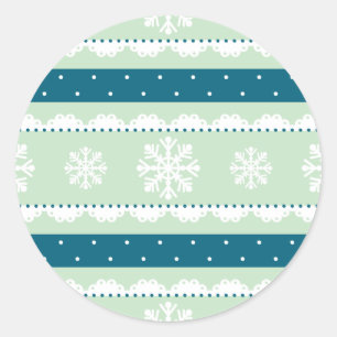 Sticker Rond Motif blanc de flocons de neige de Noël de vert