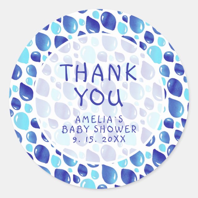 Sticker Rond Motif Bleu  bébé Baby shower garçon (Devant)