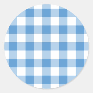 Sticker Rond Motif bleu clair et blanc En vichy
