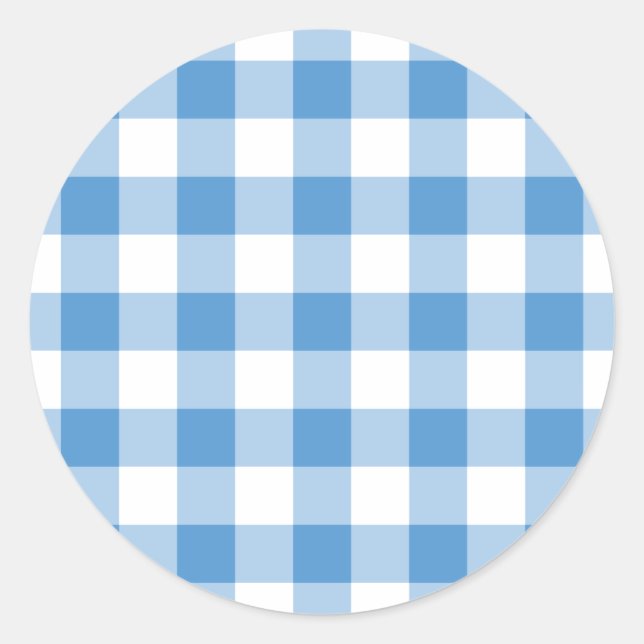 Sticker Rond Motif bleu clair et blanc En vichy (Devant)