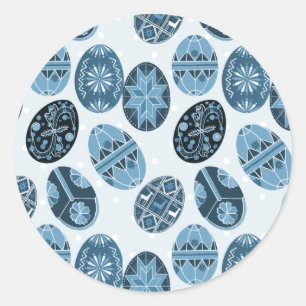 Sticker Rond Motif bleu des oeufs de Pâques ukrainiens
