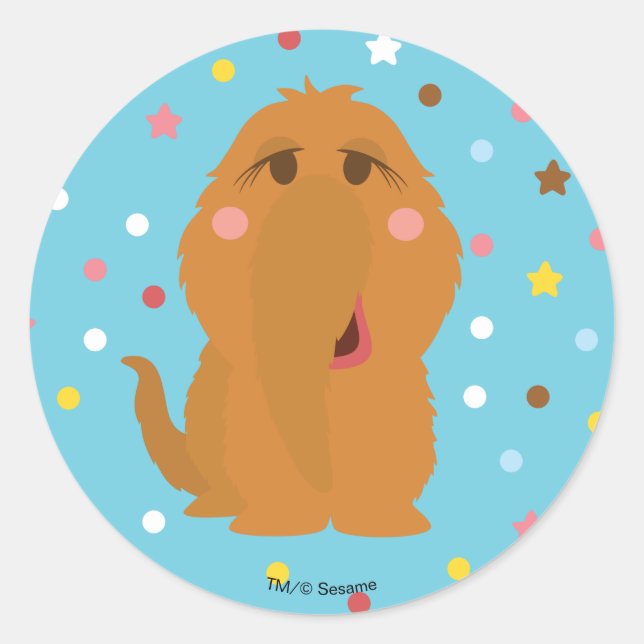 Sticker Rond Motif Bleu Étoiles et Points de Snuffleupagus (Devant)