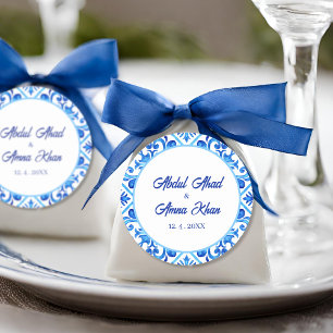 Sticker Rond Motif bleu marocain musulman Mariage musulman musu