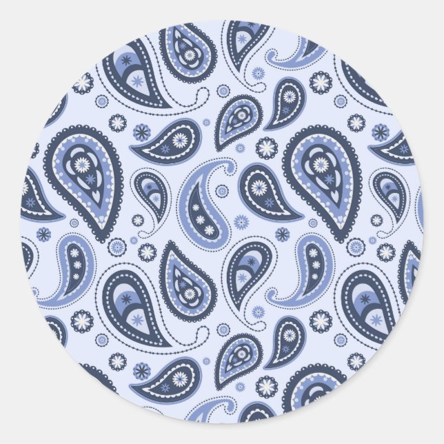 Sticker Rond Motif Blue Paisley (Devant)