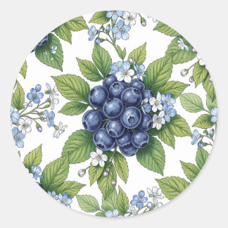 Sticker Rond Motif botanique de fleur de bleuet vintage