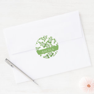 Sticker Rond Motif botanique vert de printemps moderne Nom du F