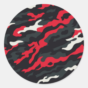 Sticker Rond Motif camouflage rouge noir gris blanc