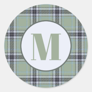 Sticker Rond Motif carreauté tartan vert sauge bleu gris classi