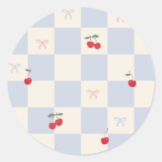 Sticker Rond Motif carreaux bleus avec cerises