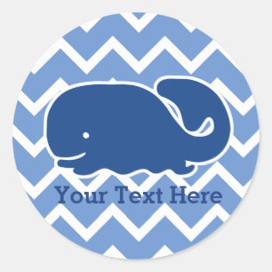 Sticker Rond Motif Chevron de baleine bleue marine personnalisé