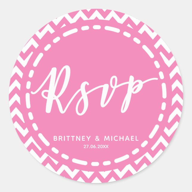 Sticker Rond Motif Chevron rose - RSVP (Devant)