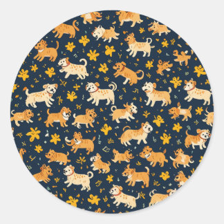 Sticker Rond Motif chien mignon que les enfants aiment