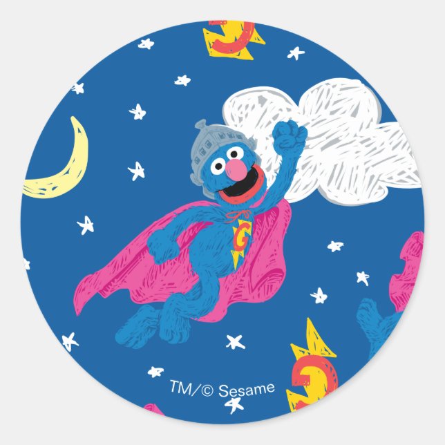 Sticker Rond Motif ciel nocturne Super Grover 2.0 (Devant)