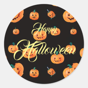Sticker Rond Motif Citrouille Halloween