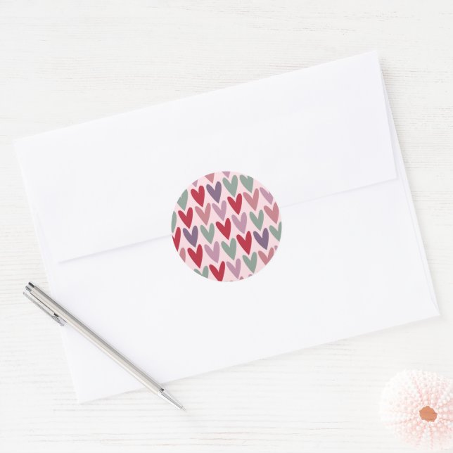 Sticker Rond Motif Cœurs 1 (Enveloppe)