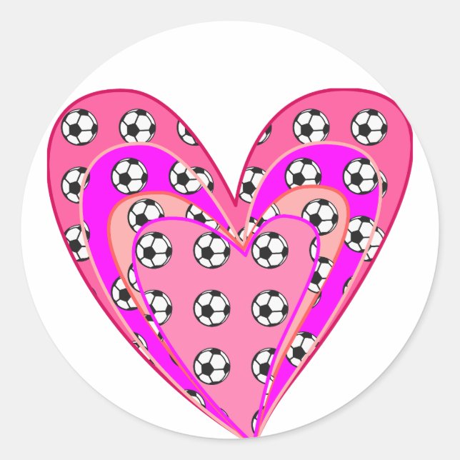 Sticker Rond Motif Coeurs Roses Et Boules De Football (Devant)