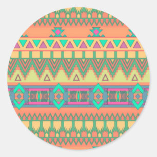 Sticker Rond Motif coloré de la tribu Aztec Ikat de Chevron Zi