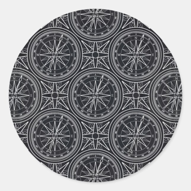Sticker Rond Motif Compass Rose éolien (Devant)
