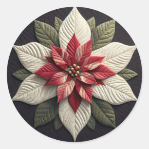 Sticker Rond Motif courbé Poinsettia Rouge Vert Noir