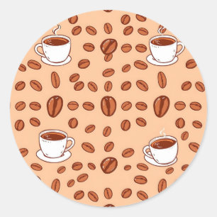Sticker Rond Motif Cozy Tasses Haricots Café