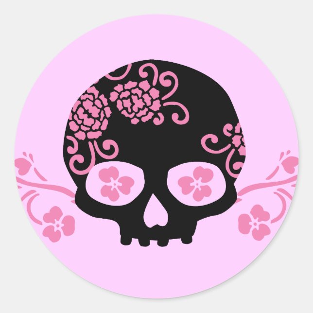 Sticker Rond Motif crâne et rose (Devant)