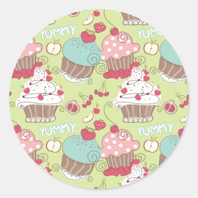 Sticker Rond Motif Cupcake (Devant)