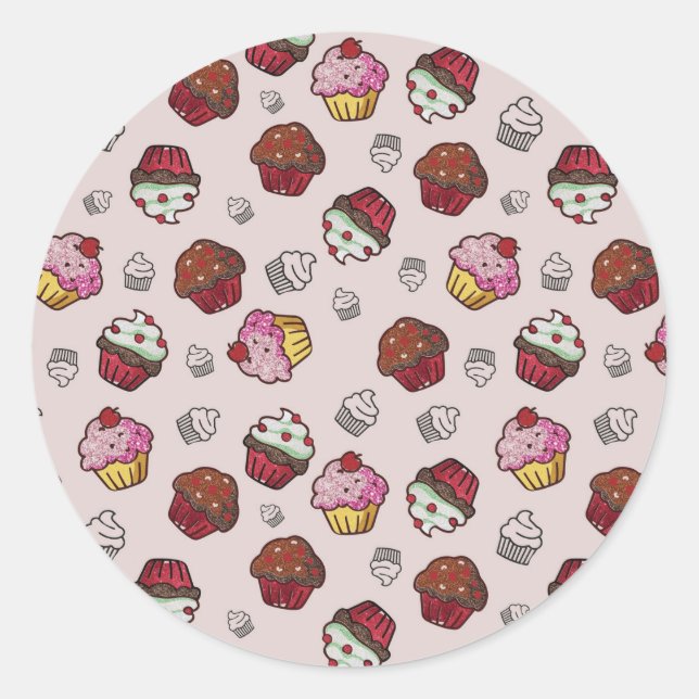 Sticker Rond Motif Cute Cupcake (Devant)