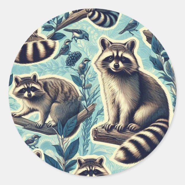 Sticker Rond Motif Cute Racoon (Devant)