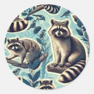 Sticker Rond Motif Cute Racoon