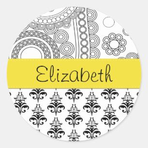 Sticker Rond Motif Damas, Damas noir et blanc, Votre nom
