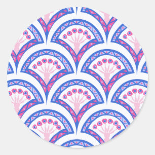 Sticker Rond motif damassé floral bleu