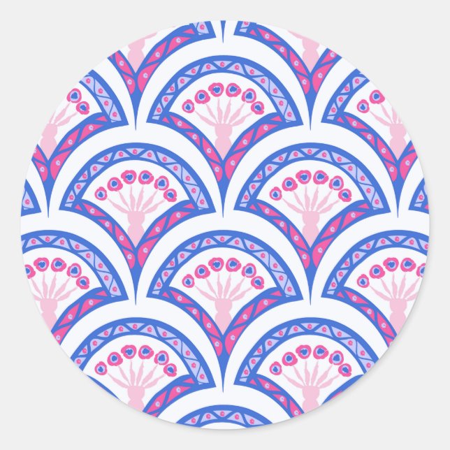 Sticker Rond motif damassé floral bleu (Devant)
