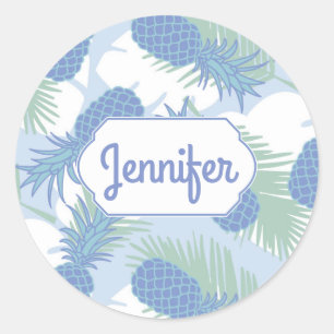 Sticker Rond Motif d'ananas pastel tropical   Ajouter Votre Nom
