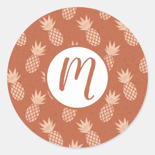 Sticker Rond Motif d'ananas tropique Terracotta & Peach (Devant)