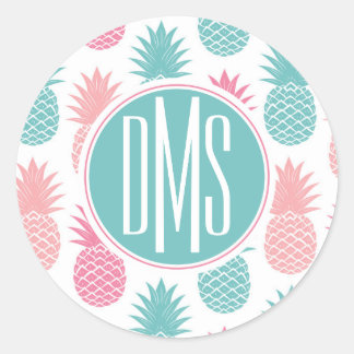 Sticker Rond Motif d'ananas vintage | Monogramme
