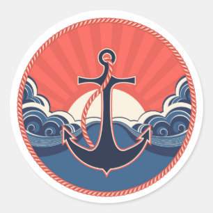 Sticker Rond Motif D'Ancre Et D'Ondes De Mer