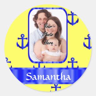 Sticker Rond Motif d'ancre jaune et bleu
