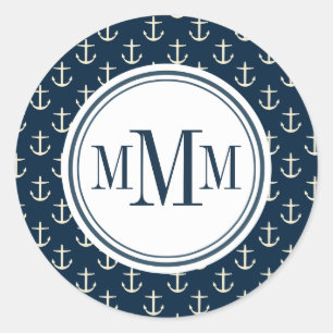 Sticker Rond Motif d'Ancre Trio Monogram