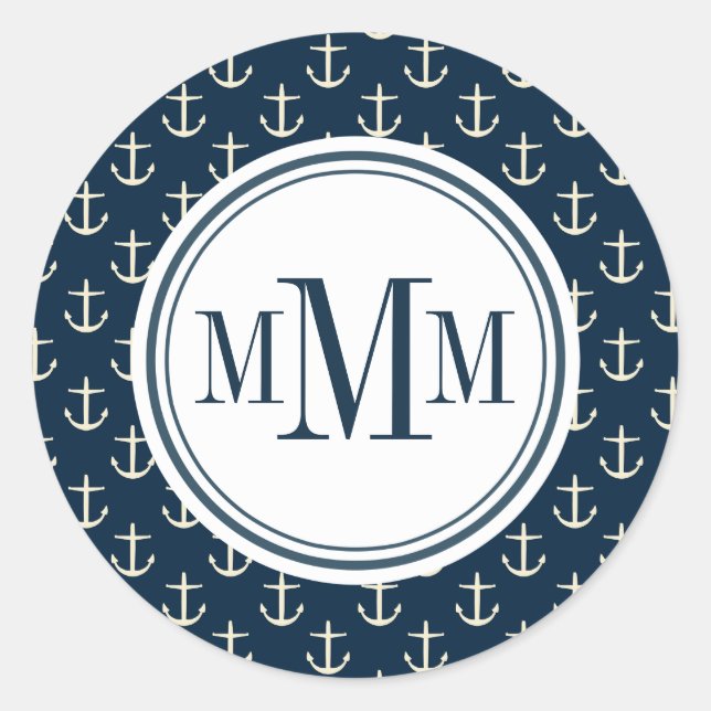 Sticker Rond Motif d'Ancre Trio Monogram (Devant)