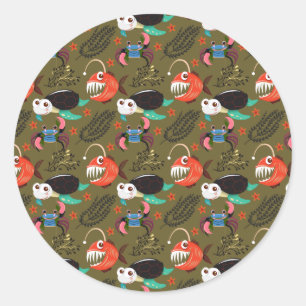 Sticker Rond Motif d'animaux aquatiques   vie sous-marine en me