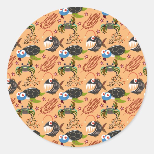 Sticker Rond Motif d'animaux aquatiques | vie sous-marine en me (Devant)
