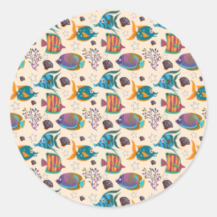 Sticker Rond Motif d'animaux aquatiques   vie sous-marine océan