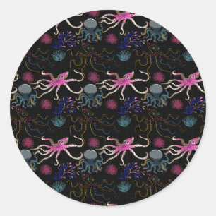 Sticker Rond Motif d'animaux aquatiques   vie sous-marine océan