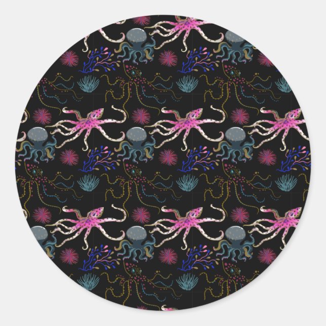 Sticker Rond Motif d'animaux aquatiques | vie sous-marine océan (Devant)