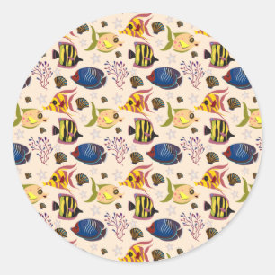 Sticker Rond Motif d'animaux aquatiques vie sous-marine océan