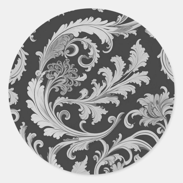 Sticker Rond Motif d'antiquités Monochrome Fleur (Devant)