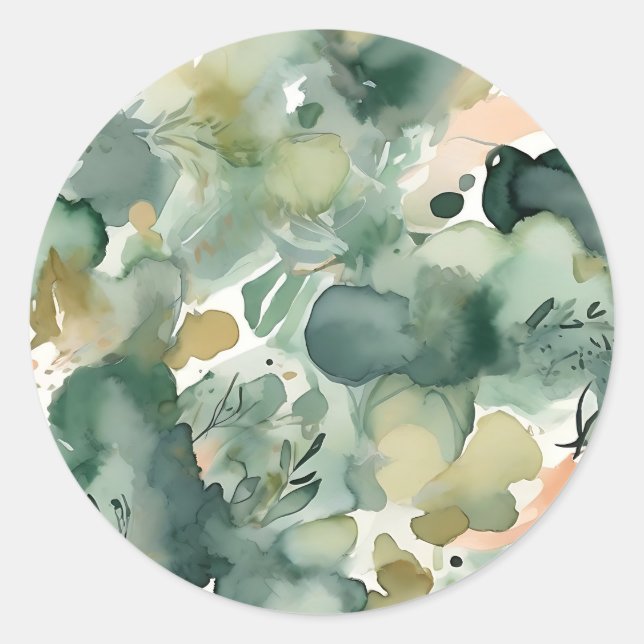 Sticker Rond Motif d'aquarelle Abstrait Sage Green (Devant)